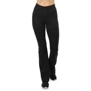 Women Yoga Pants Soft Cotton Wide Waist Band Flare Hem Leg Bootcut Gym Black